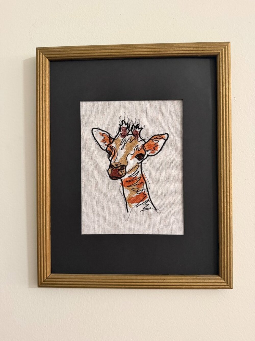 Homemade Giraffe Embroidered Framed Art 11X14
